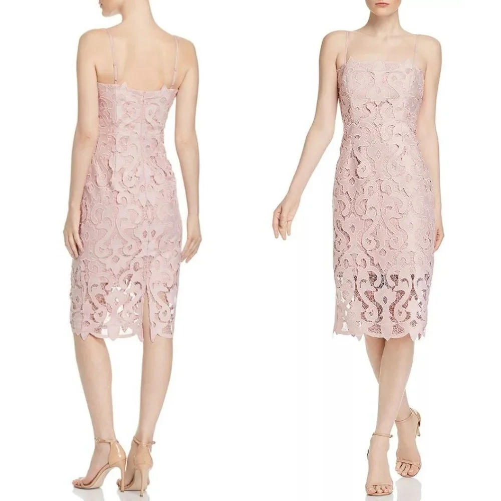 Bardot Revolve Lina Lace Midi Dress Sheath Sleeveless Pink Rose Size 10 Large - Picture 9 of 15